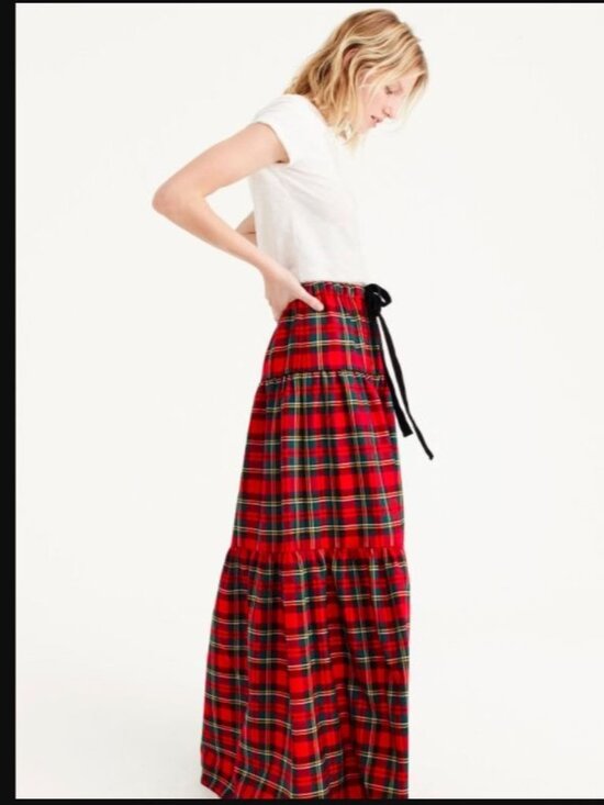 J. Crew Dresses & Skirts - J. CREW Plaid Maxi Skirt Medium Red Plaid Ruffle Tiers Wool Blend Holiday NWT